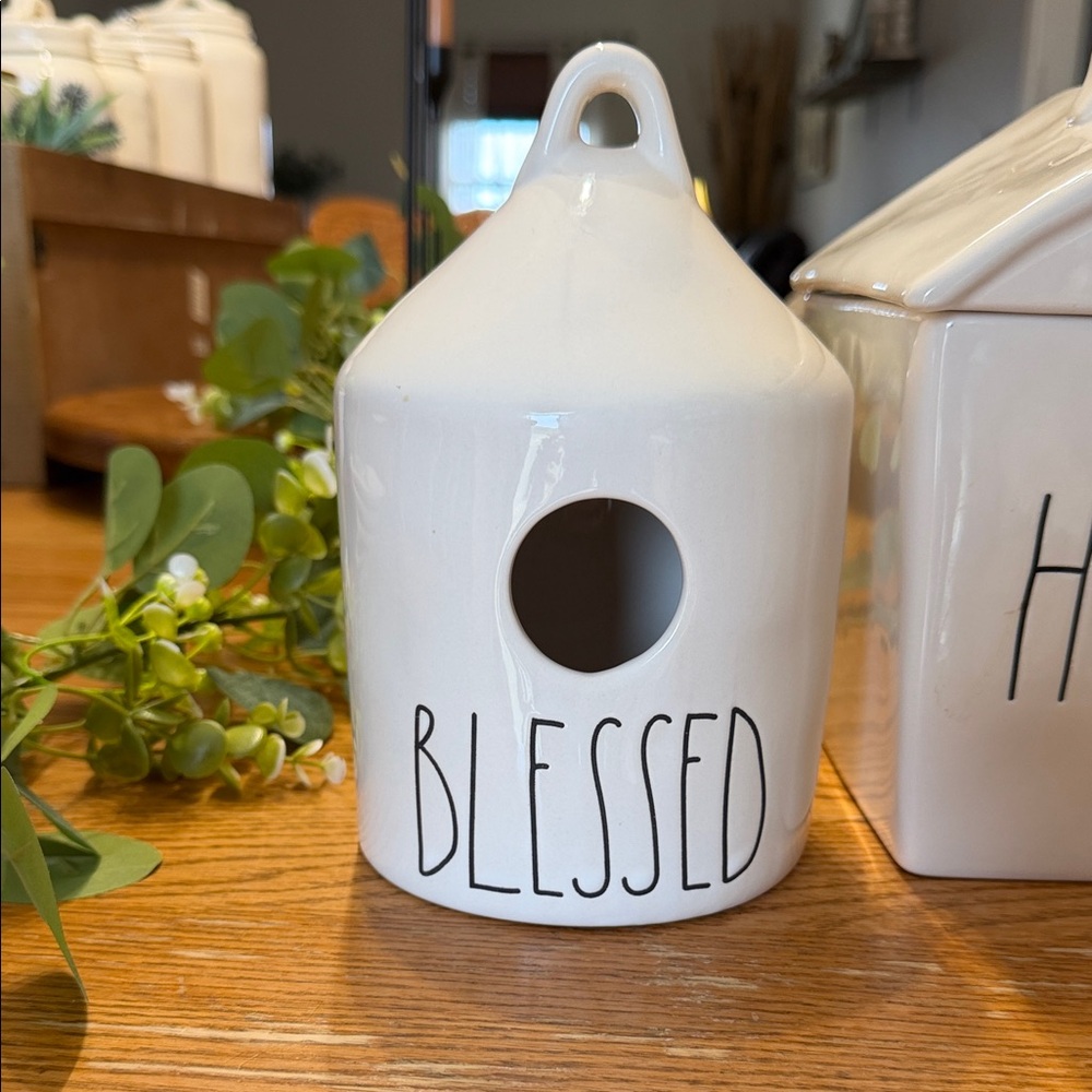 White Ceramic 'Blessed' Birdhouse